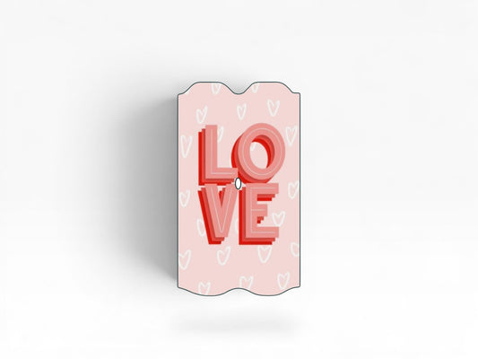 Cloud Skinz waterproof Vuse Alto decal featuring a pink background with white hearts and red LOVE text