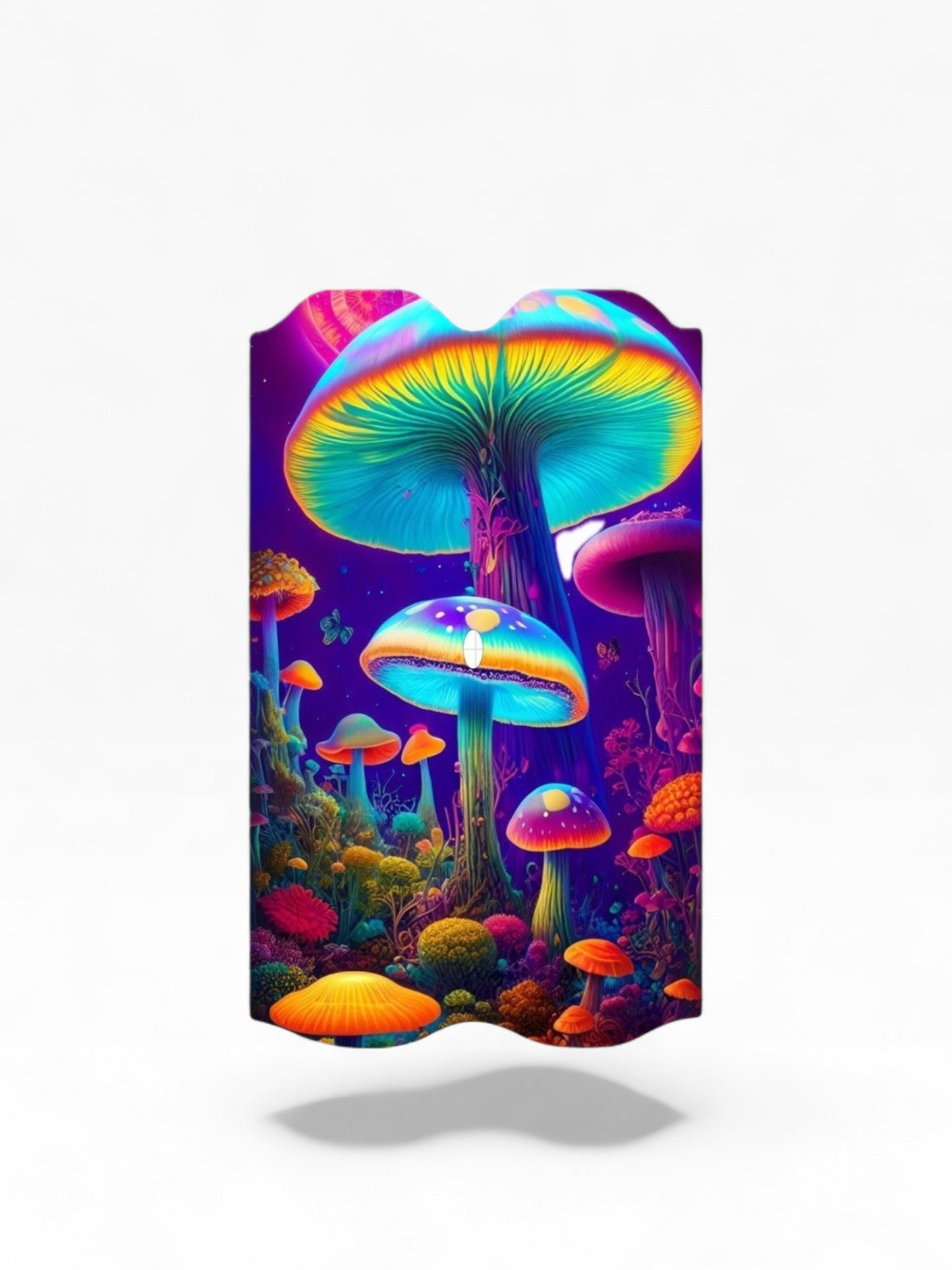 Cloud Skinz waterproof decal for Vuse Alto featuring a vibrant psychedelic mushroom forest design in neon colors.