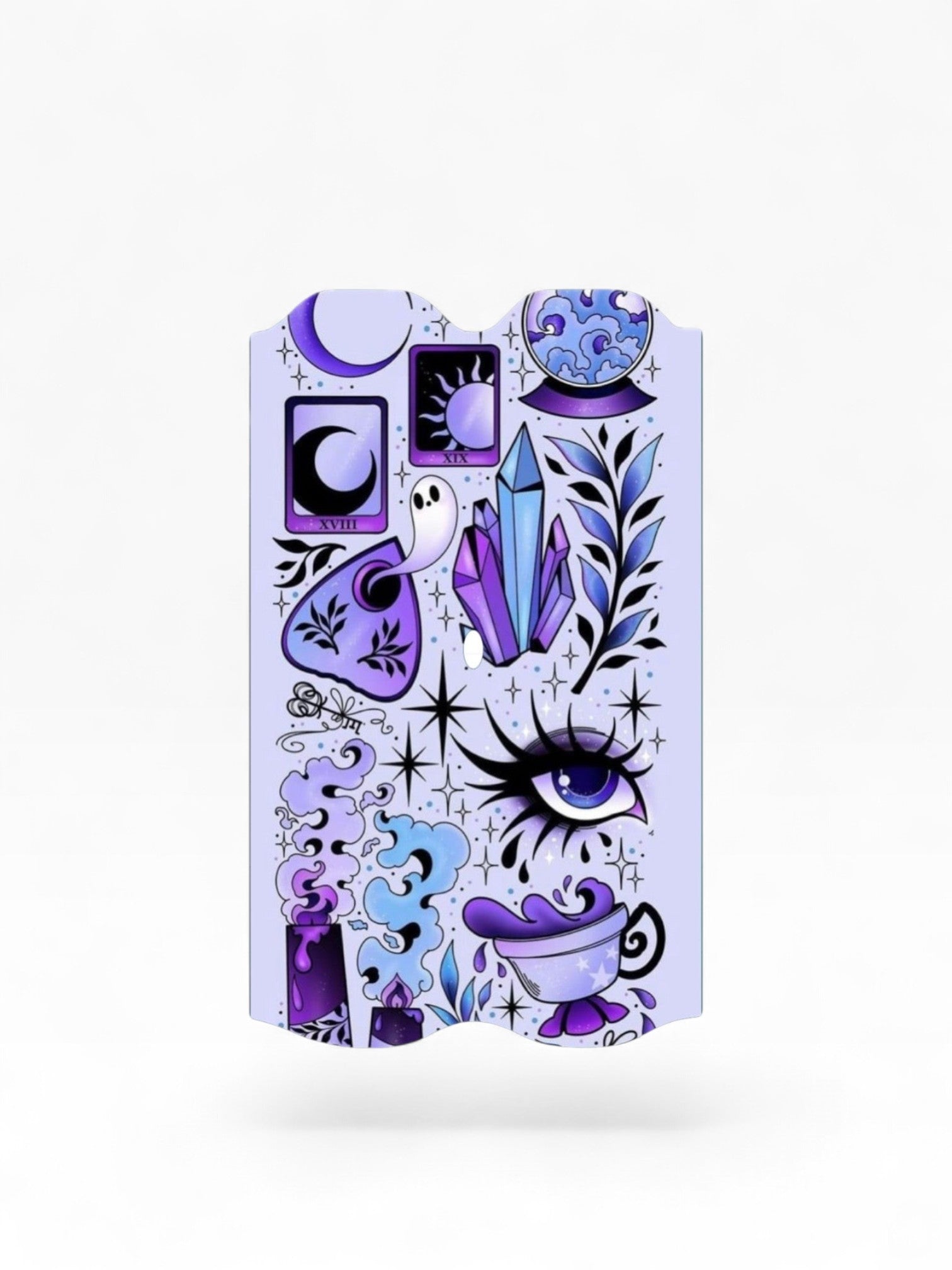 Cloud Skinz waterproof Vuse Alto decal featuring a mystical purple tarot and celestial design on a light background.