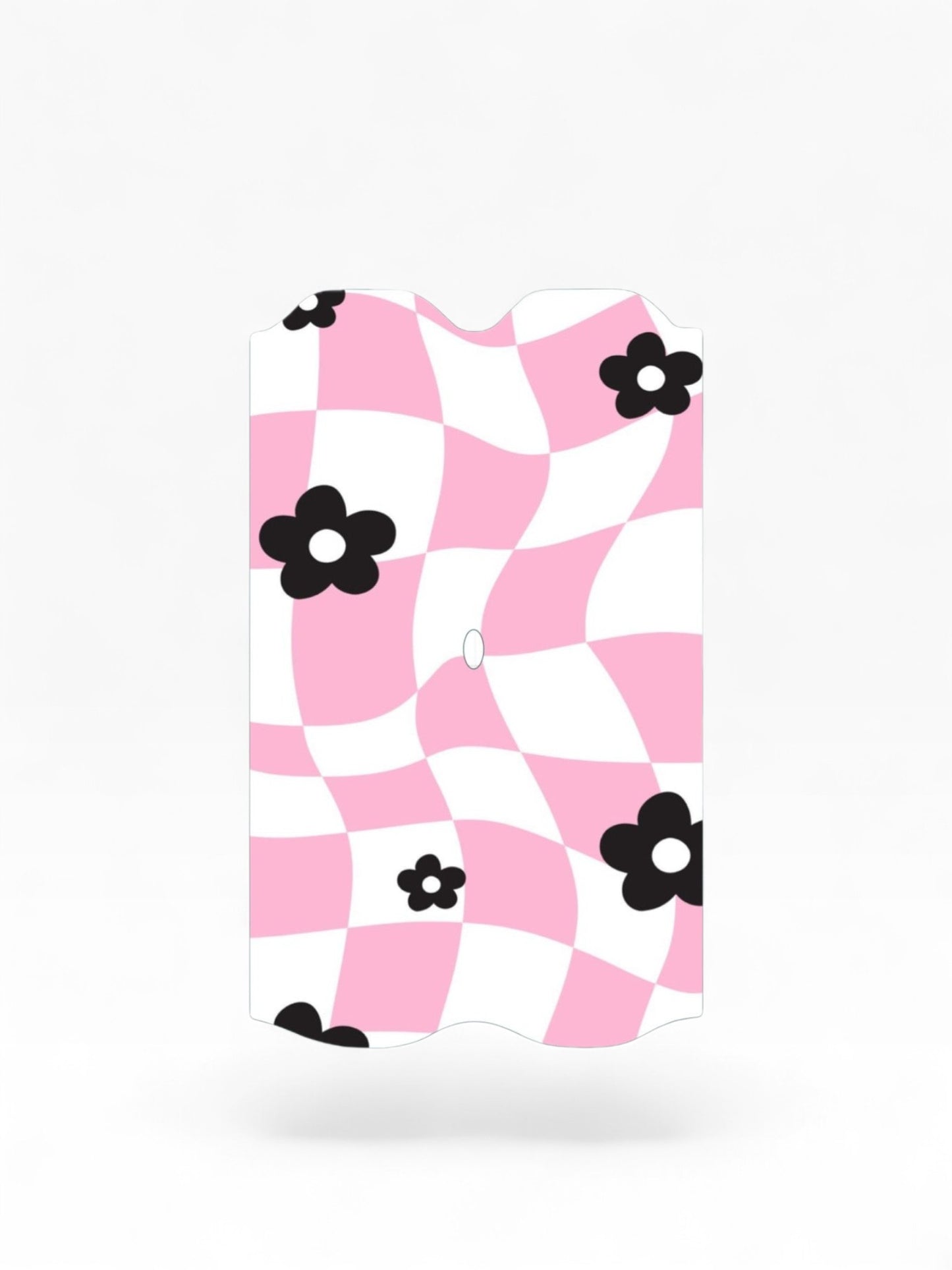 Cloud Skinz waterproof Vuse Alto decal featuring a pink and white wavy checkerboard pattern with black flower accents.