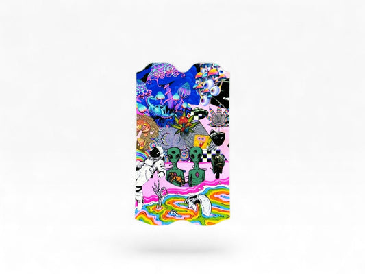 Cloud Skinz waterproof Vuse Alto decal featuring a vibrant psychedelic alien and space-themed graphic design
