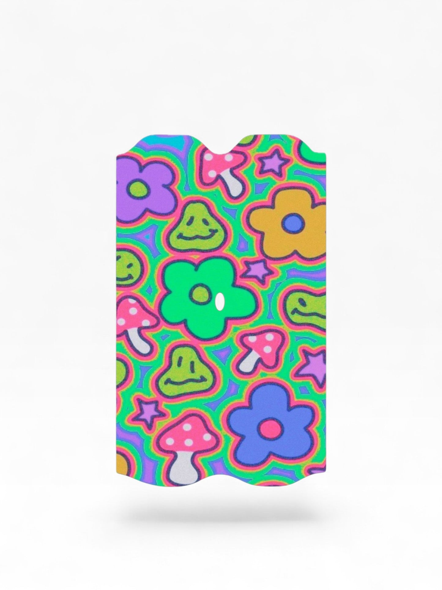 Cloud Skinz waterproof Vuse Alto decal featuring a vibrant psychedelic pattern with colorful flowers and mushrooms.