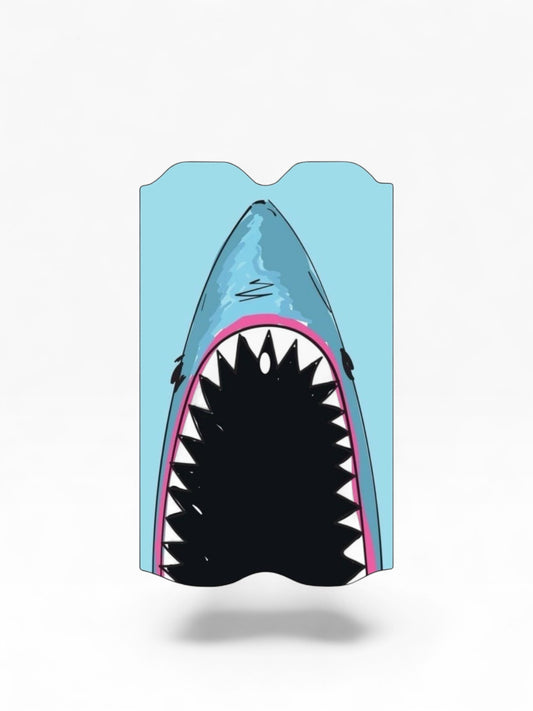 Cloud Skinz waterproof shark decal for Vuse Alto vape device featuring a blue shark head with open jaws