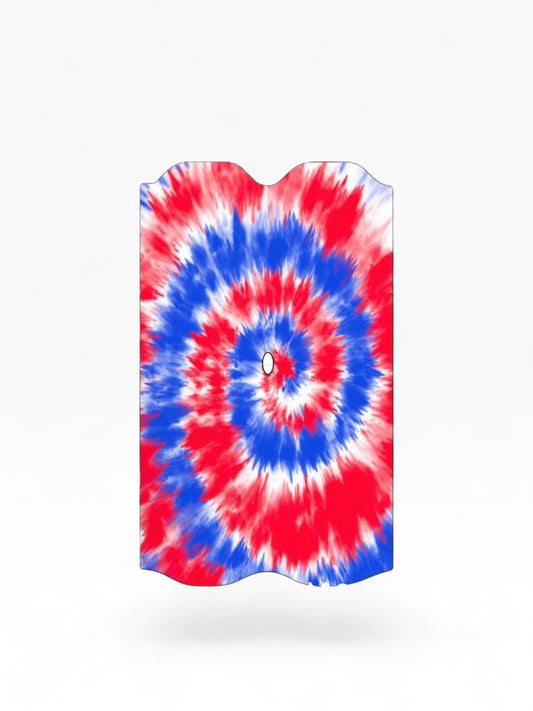 Cloud Skinz waterproof tie-dye decal for Vuse Alto vape device featuring a red, white, and blue spiral pattern.