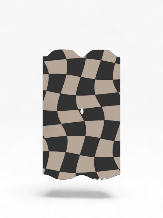 Cloud Skinz waterproof Vuse Alto decal featuring a beige and black wavy checkerboard pattern for device protection.