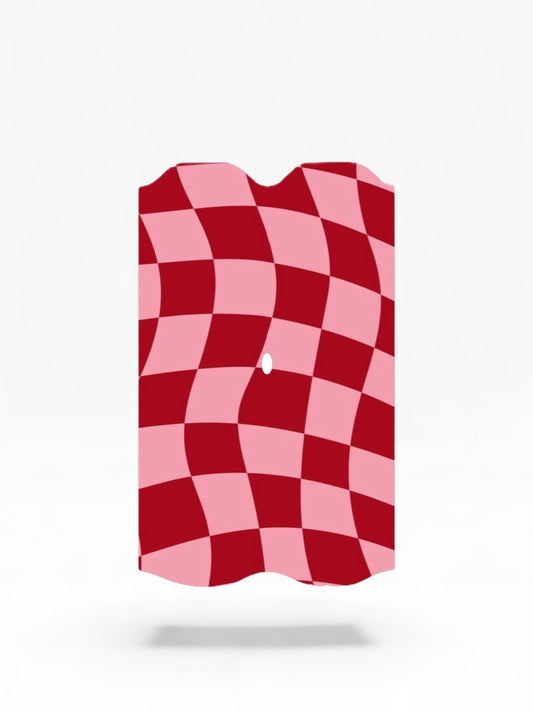Cloud Skinz waterproof decal for Vuse Alto featuring a pink and red wavy checkered pattern