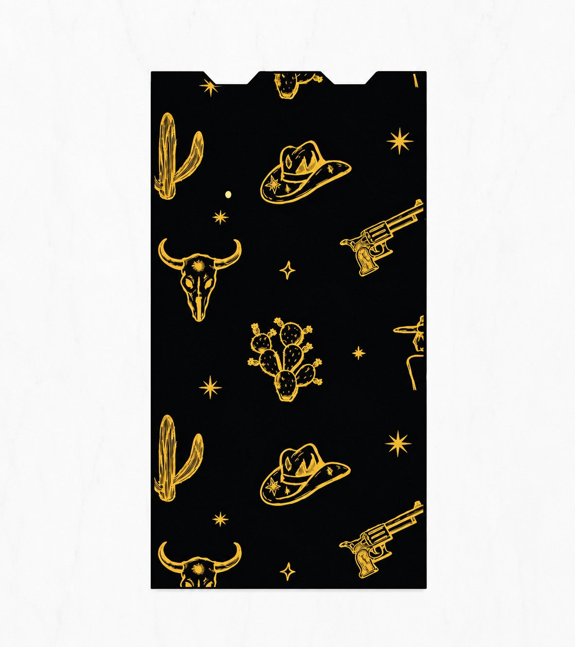Cloud Skinz waterproof vinyl Juul vape decal featuring a black background with gold western cowboy icons